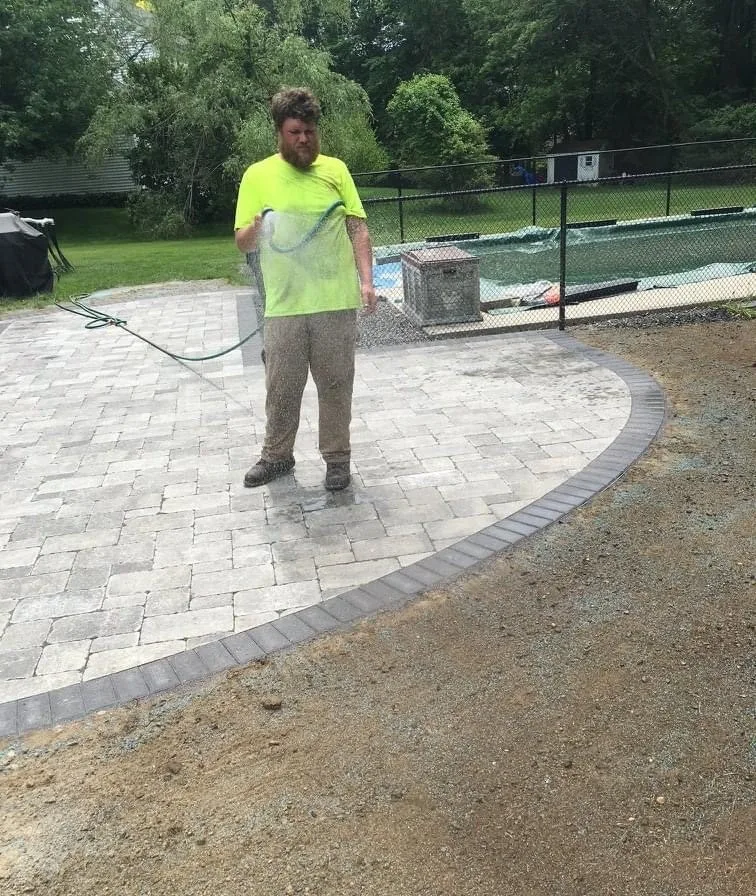Circular paver patio under construction